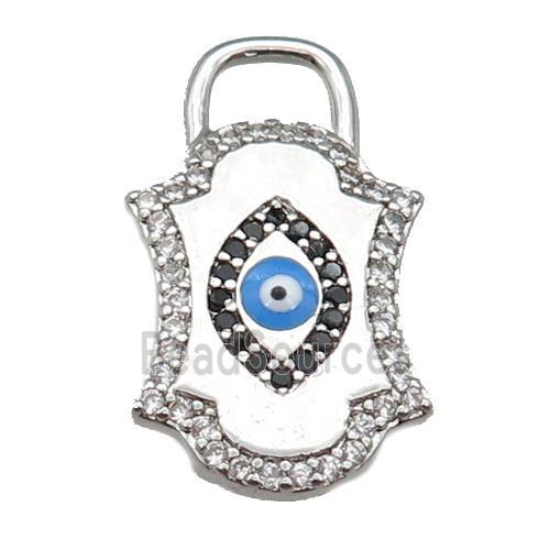 copper Eye pendant paved zircon with blue enamel, platinum plated