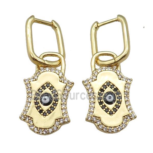 copper Latchback Earring with enamel paved zircon, gold plated