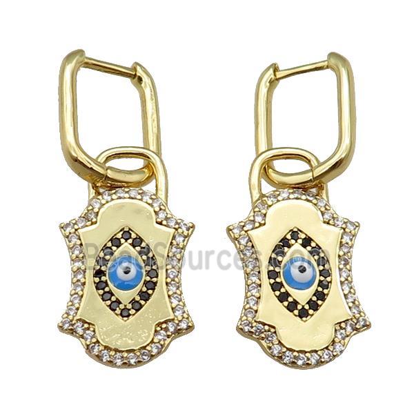 copper Latchback Earring with enamel paved zircon, gold plated