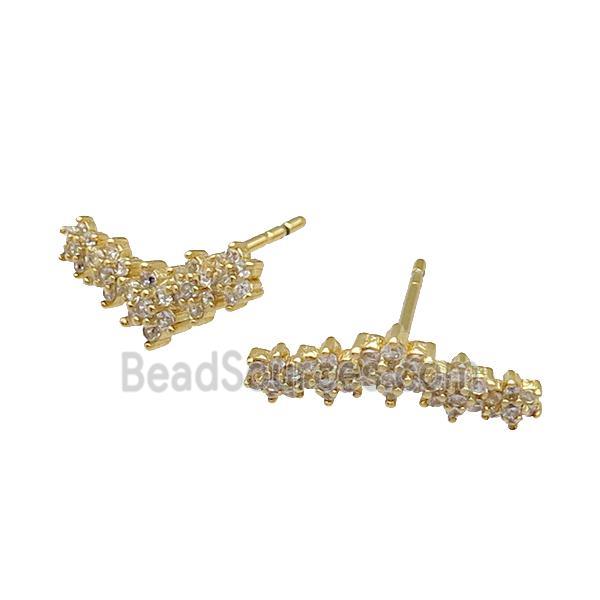 copper Stud Earring paved zircon, gold plated