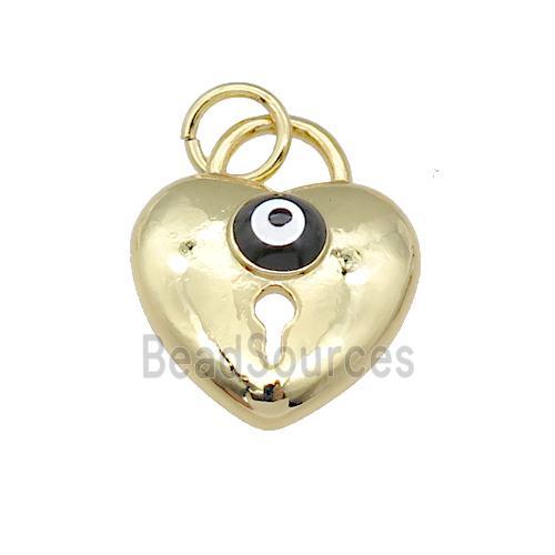 copper Heart pendant with black enamel Evil Eye, gold plated