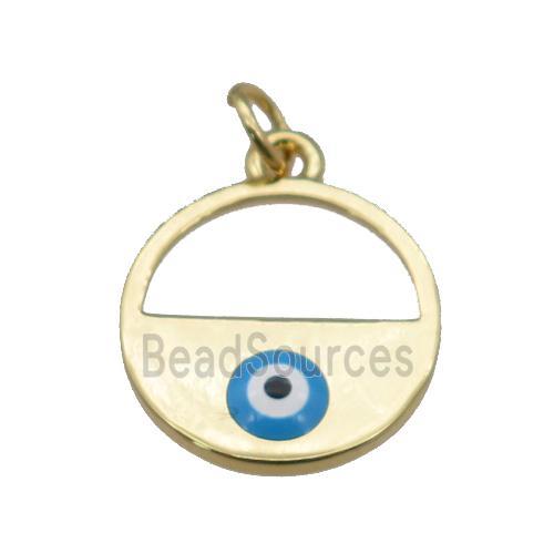 copper circle with blue enamel Evil Eye, gold plated