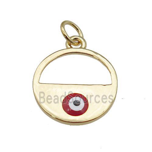 copper circle with red enamel Evil Eye, gold plated