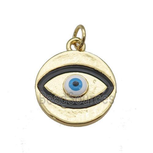 copper Evil Eye pendant with black enamel, gold plated