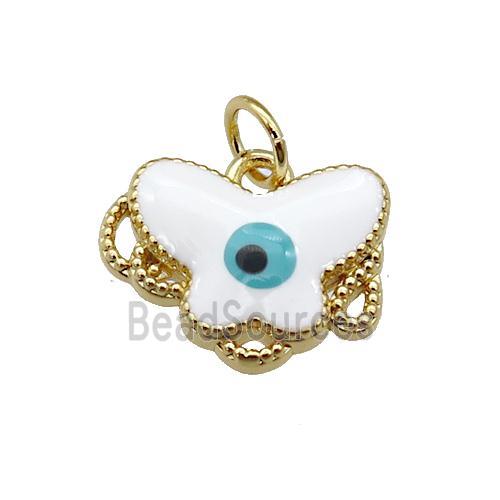 copper Butterfly pendant with white enamel, evil eye, gold plated