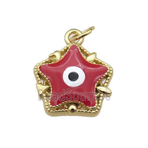 copper Star pendant with red enamel, evil eye, gold plated