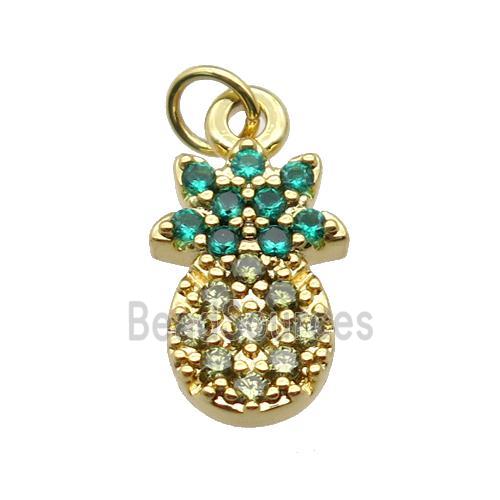 copper pineapple pendant paved zircon, gold plated