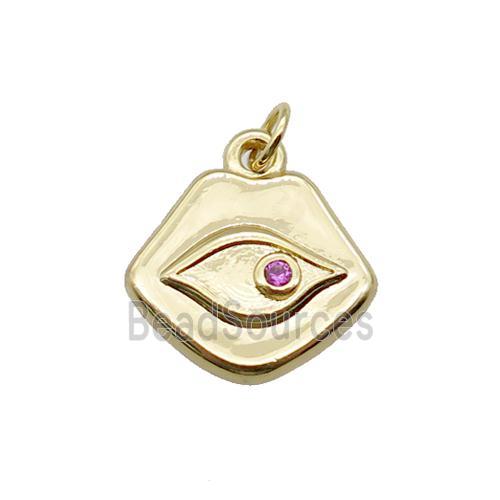 copper Eye charm pendant paved zircon, gold plated