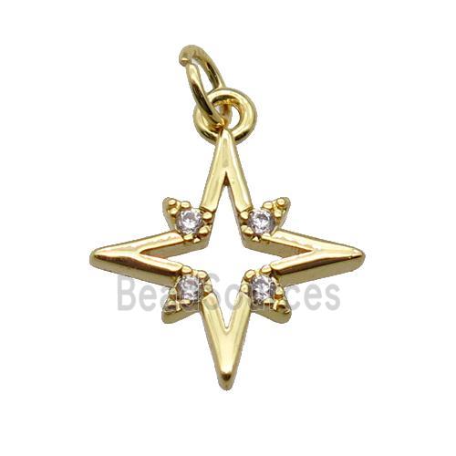 copper Star pendant paved zircon, gold plated