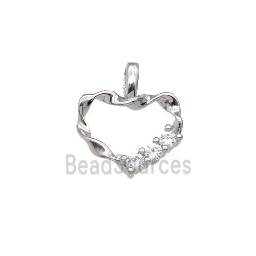 copper Heart pendant paved zircon, platinum plated