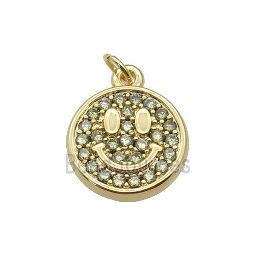 copper circle pendant paved zircon, emoji, gold plated