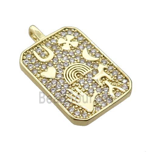 copper Rectangle pendant paved zircon, hand rainbow moon, gold plated