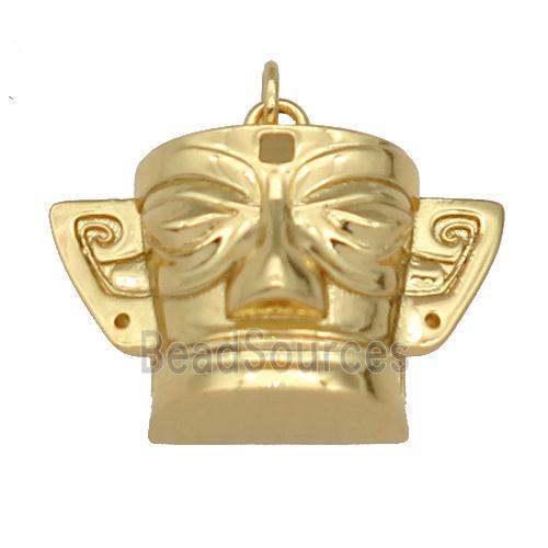 copper Sanxingdui Face Charm pendant, gold plated