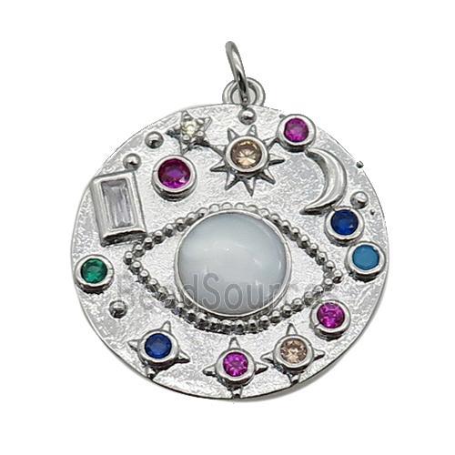 Copper Eye Pendant Pave Zirconia Sun Moon Platinum Plated