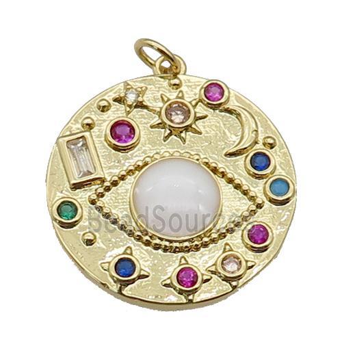 Copper Eye Pendant Pave Zirconia Sun Moon Gold Plated