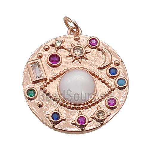 Copper Eye Pendant Pave Zirconia Sun Moon Rose Gold