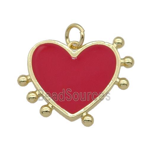 copper Heart pendant with red enamel, gold plated