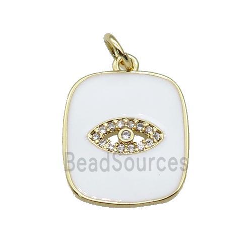 copper Rectangle pendant paved zircon with white enamel, eye, gold plated