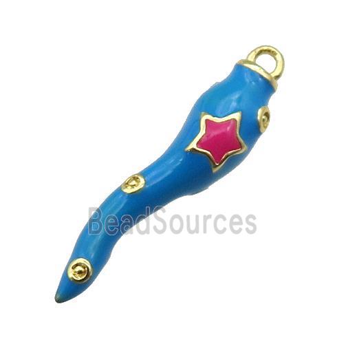 copper Capsicum pendant with blue enamel, gold plated