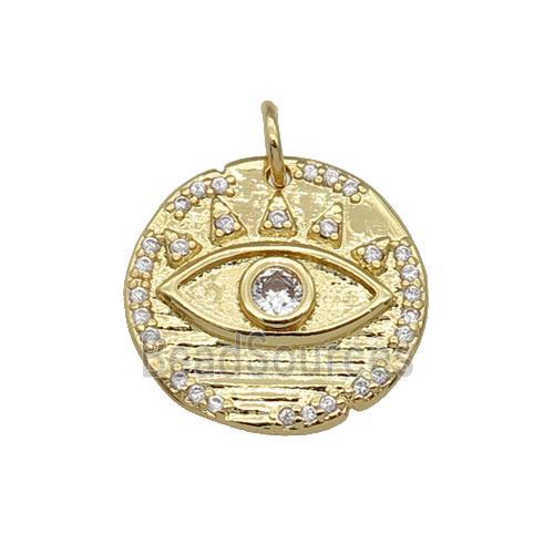 copper circle Eye pendant paved zircon, gold plated