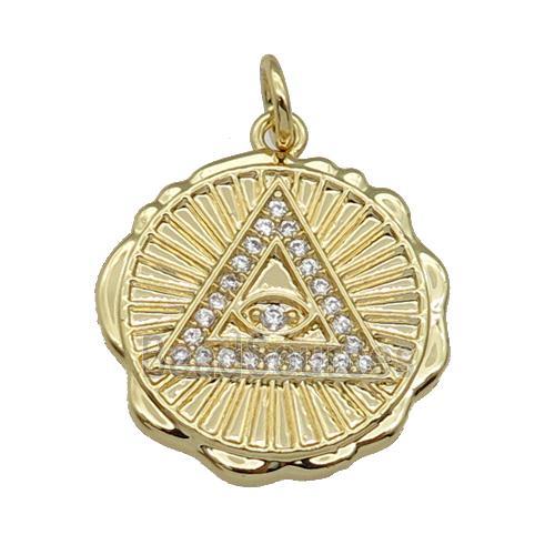 copper circle Triangle pendant paved zircon, gold plated