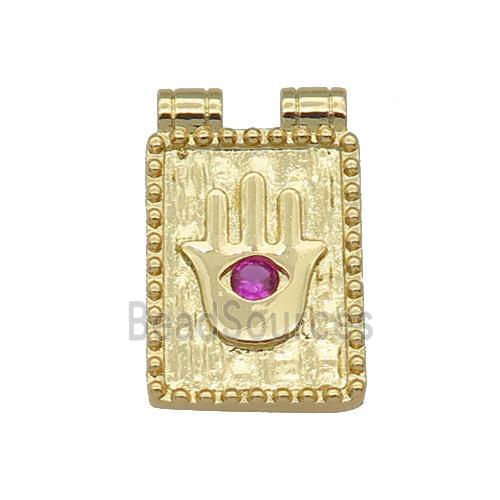 copper rectangle Hand pendant paved zircon, gold plated