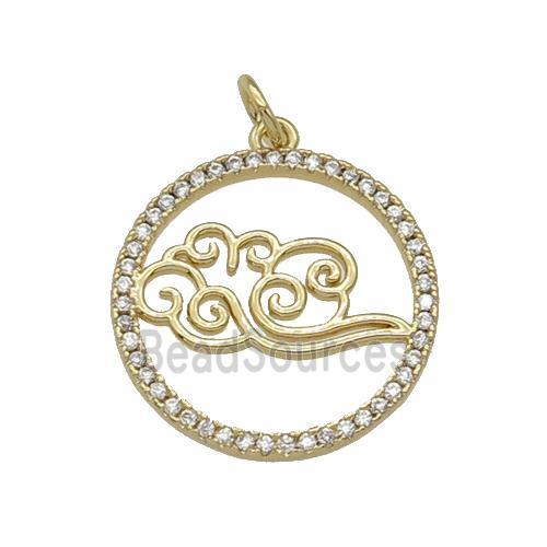 copper circle pendant paved zircon, cloud, gold plated