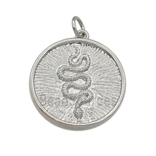 copper circle Snake pendant, platinum plated