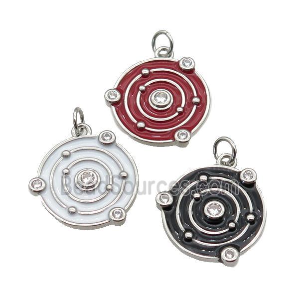 Copper Planet Pendant Pave Zirconia Enamel Platinum Plated Mixed