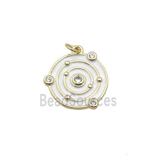 Copper Planet Pendant Pave Zirconia White Enamel Gold Plated