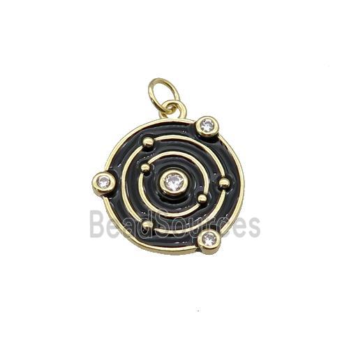 Copper Planet Pendant Pave Zirconia Black Enamel Gold Plated