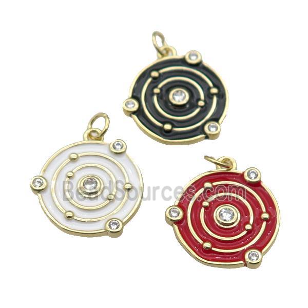 Copper Planet Pendant Pave Zirconia Enamel Gold Plated Mixed