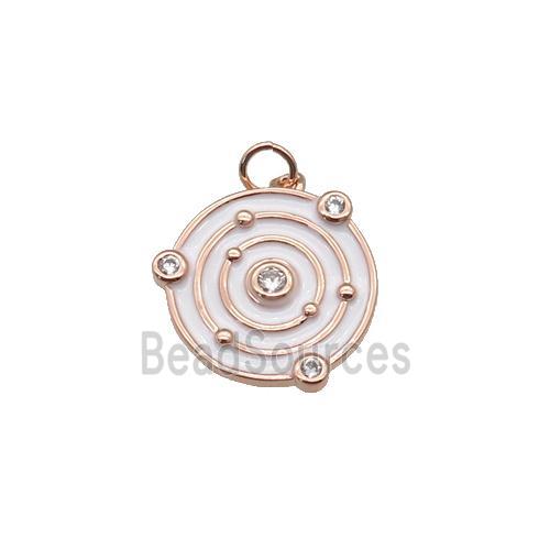 Copper Planet Pendant Pave Zirconia White Enamel Rose Gold