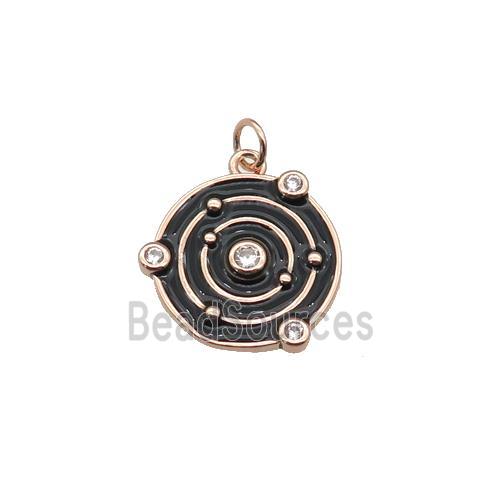 Copper Planet Pendant Pave Zirconia Black Enamel Rose Gold