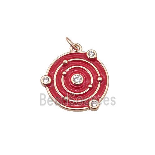 Copper Planet Pendant Pave Zirconia Red Enamel Rose Gold