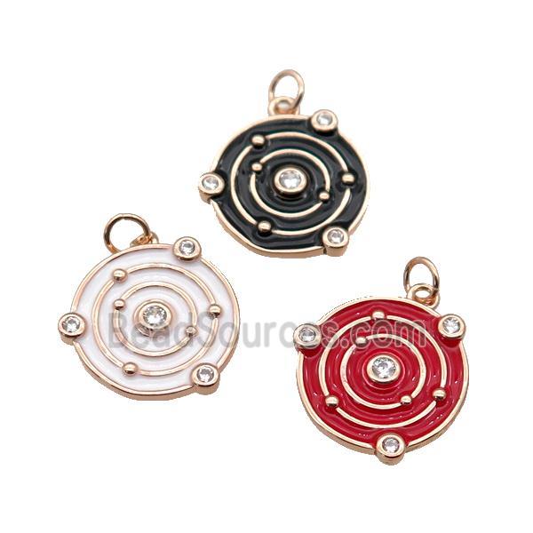 Copper Planet Pendant Pave Zirconia Enamel Rose Gold Mixed