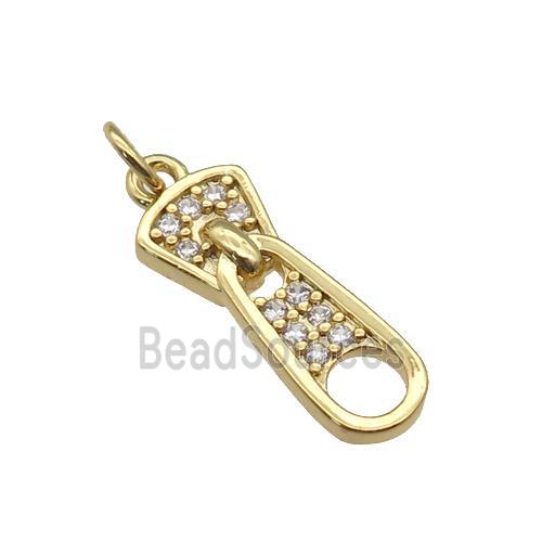 copper zipper charm pendant paved zircon, gold plated