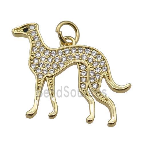 copper Greyhound charm pendant paved zircon, dog, gold plated