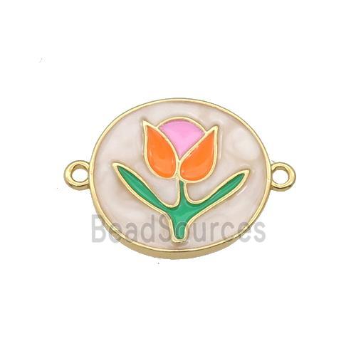 copper tulip connector with enamel, flower, gold plated