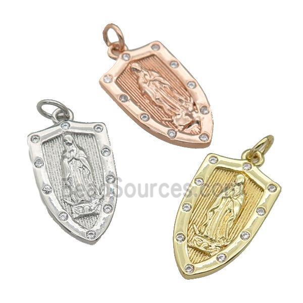 copper Virgin Mary Shield pendant paved zircon, religious, mixed