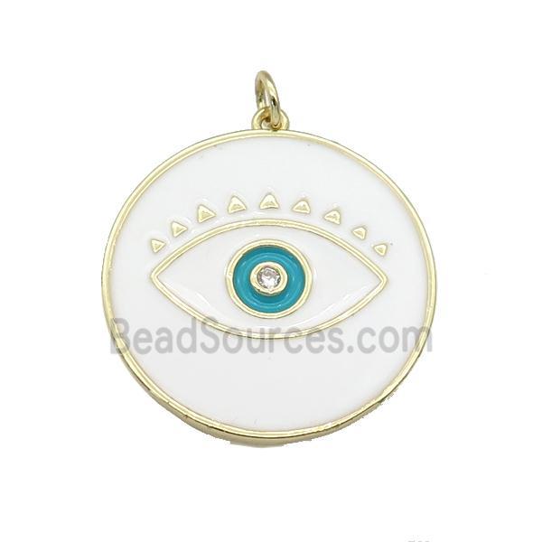 copper coin Eye pendant with withe enamel, gold plated