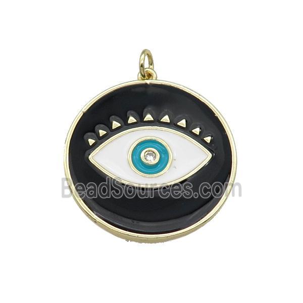 copper coin Eye pendant with black enamel, gold plated