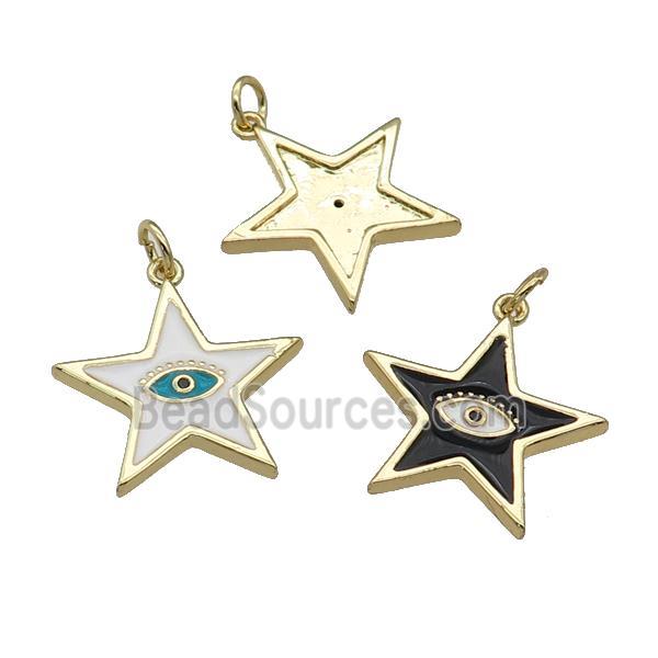 copper star Eye pendant with enamel, gold plated, mixed