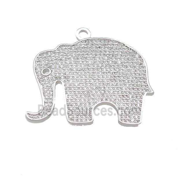 copper Elephant charm pendant paved zircon, platinum plated