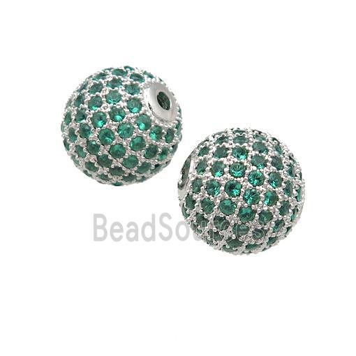 round copper Beads pave green zircon, platinum plated