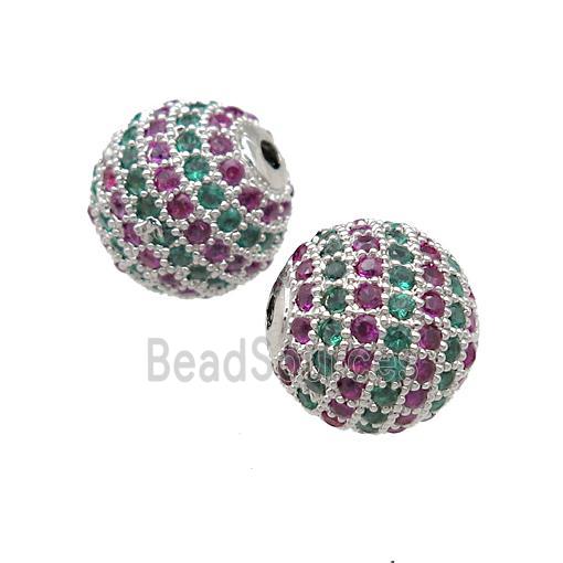 round copper Beads pave zircon, platinum plated