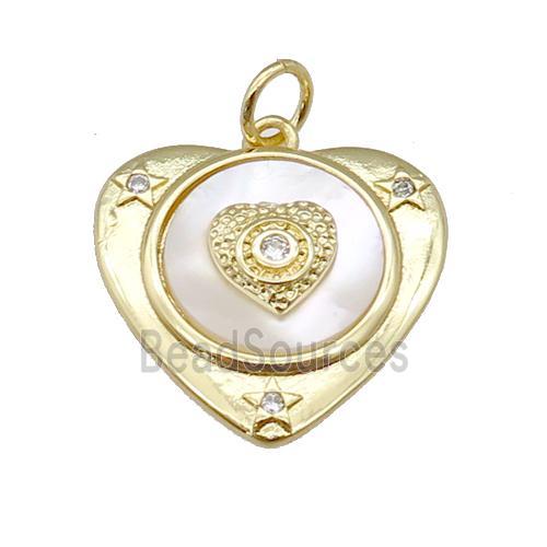 copper Heart pendant paved zircon, shell, gold plated