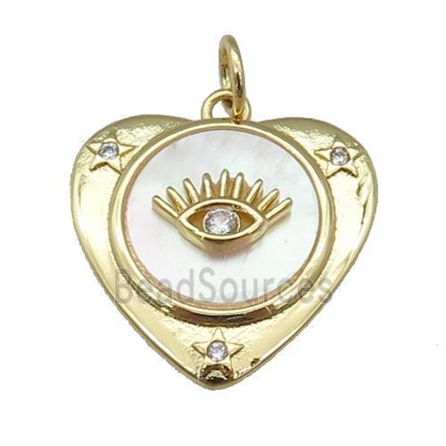 copper Heart pendant paved zircon, eye, shell, gold plated