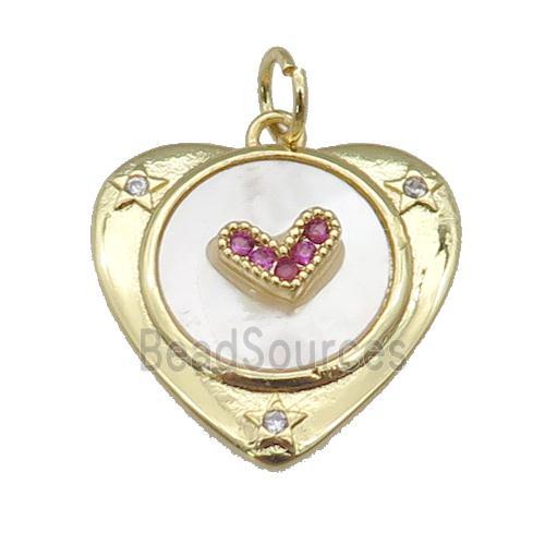 copper Heart pendant paved zircon, shell, gold plated