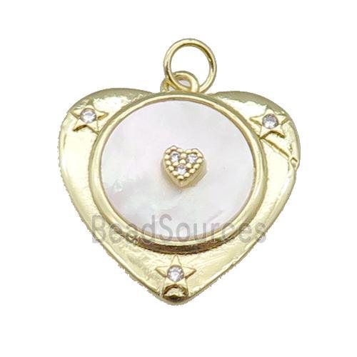 copper Heart pendant paved zircon, shell, gold plated